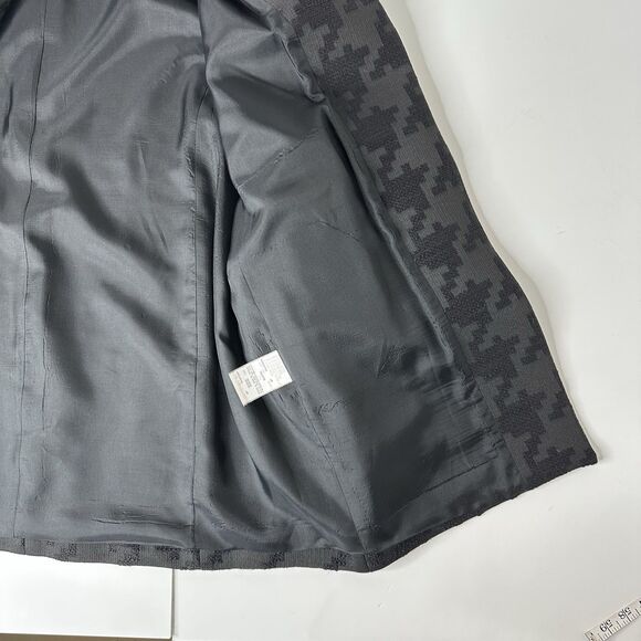 Louben Houndstooth Jacket Sz 16 Black Wool Blend Open Front Old Money Career - Picture 4 of 13